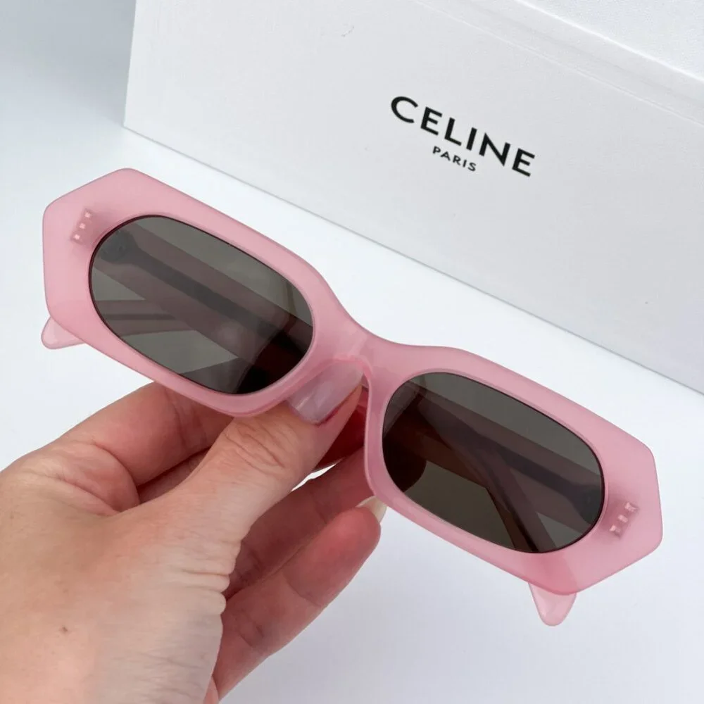 Celine CL40243I 72J BRAND NEW Sunglasses Shiny Opal Pink Brown Rectangle Women